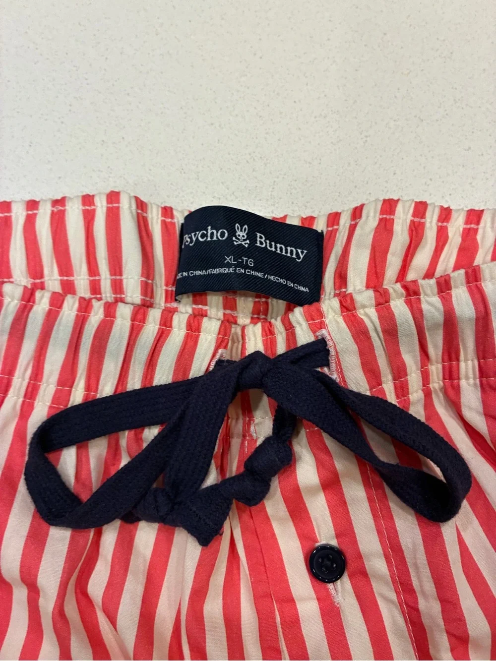 Psycho Bunny Red & White Striped Swim Trunks